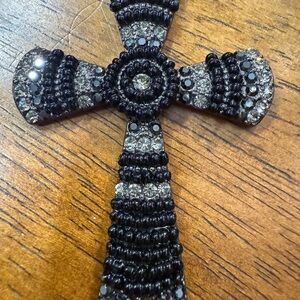 Gothic Black Beaded Cross Necklace